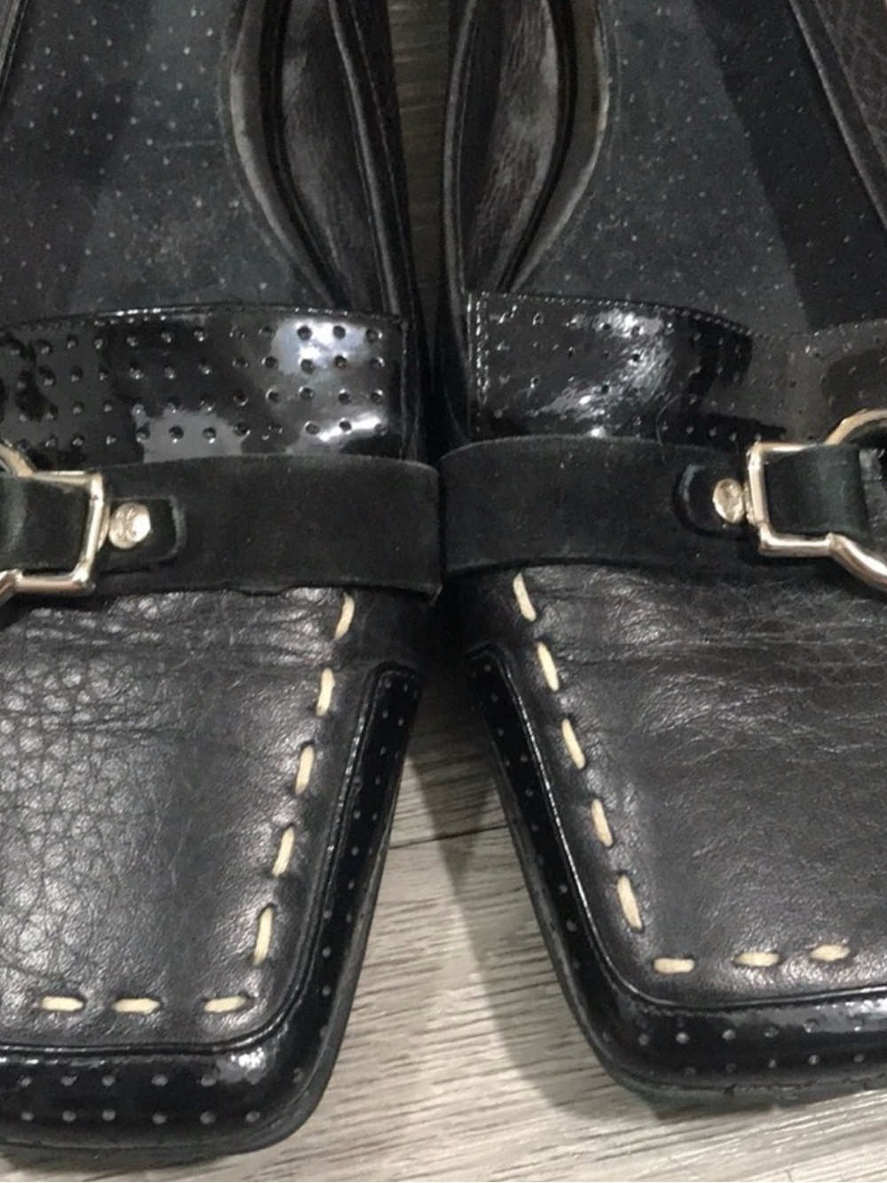 Cole Haan Nike Black Leather Slip-On Loafers with Buckle Detail